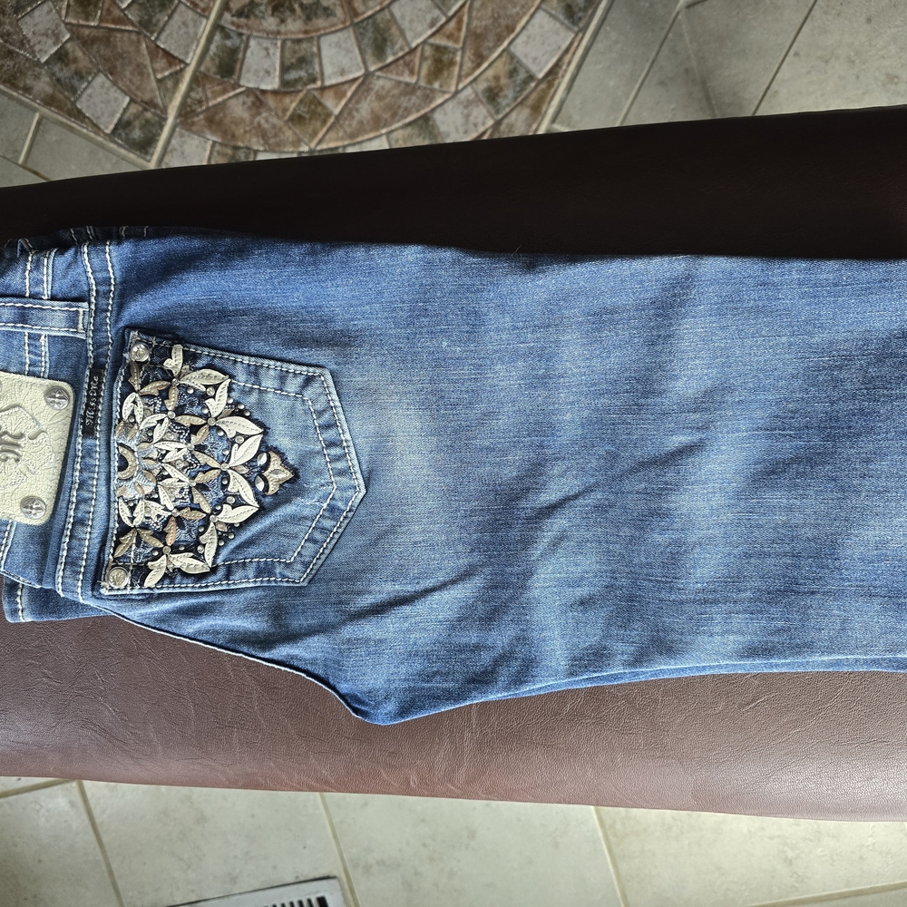 Miss Me Blue Boot Cut Jeans with Embroidered Design